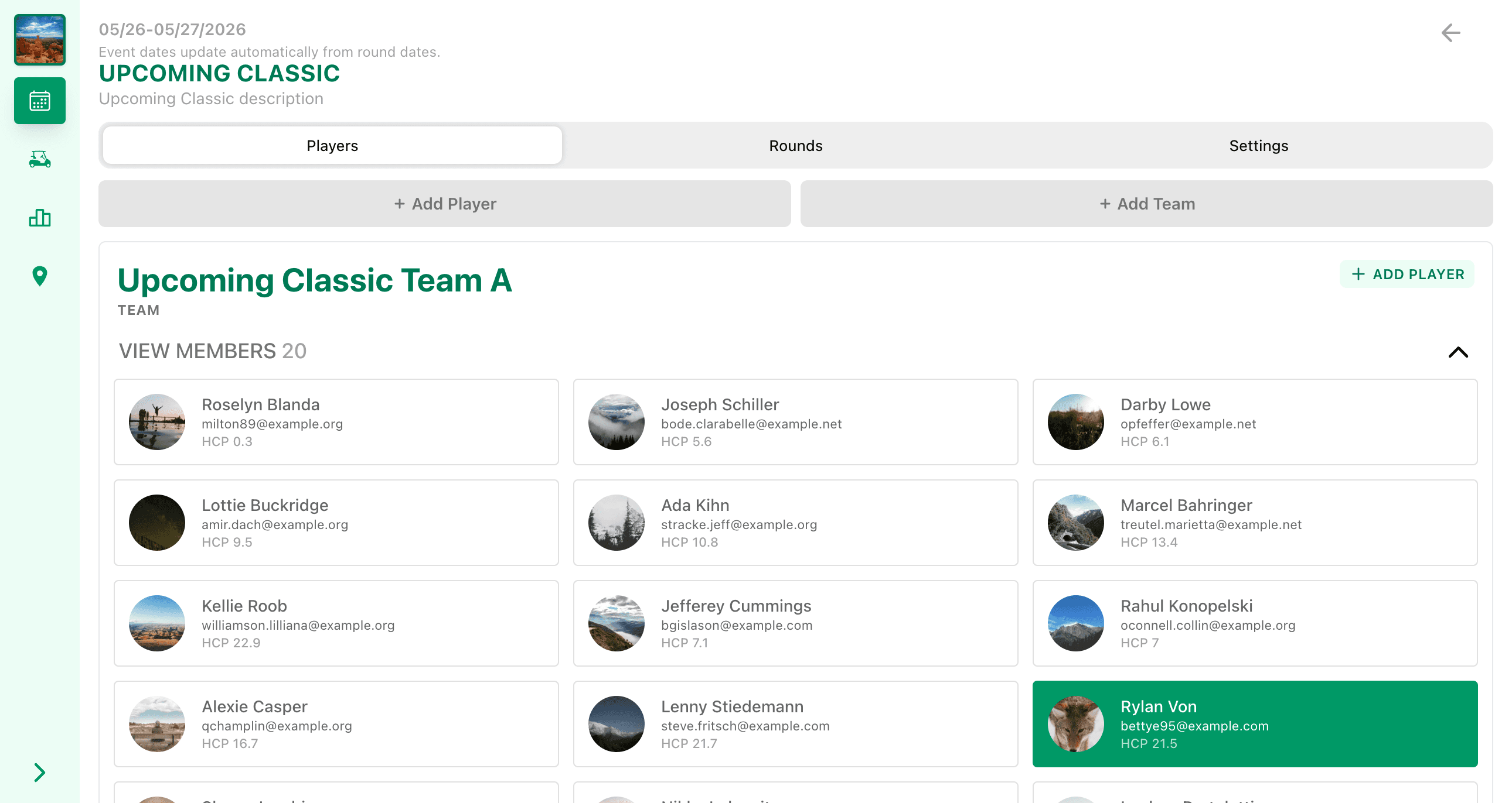 Live scoring app event management screen.